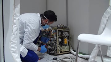 A man works setting up the new field hospital for treating coronavirus patients at an exhibition centre in Madrid, Spain March 26, 2020 in this still image taken from video. Content taken March 26, 2020. Community of Madrid/Handout via REUTERS  THIS IMAGE