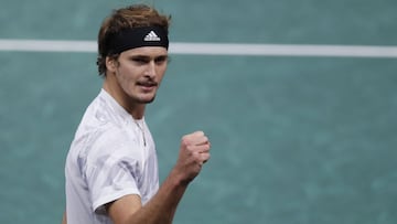 Tennis - ATP Masters 1000 - Paris Masters - AccorHotels Arena, Paris, France - November 7, 2020 Germany's Alexander Zverev celebrates winning his semi final match against Spain's Rafael Nadal REUTERS/Gonzalo Fuentes