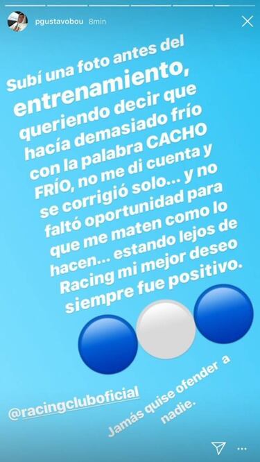 Gustavo Bou tuvo que aclarar un error en Instagram