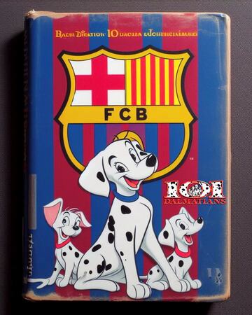 En la imagen se puede ver a tres d¨¢lmatas, del total de 101 de la pel¨ªcula original, con collares del conjunto blaugrana.
