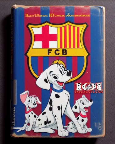 En la imagen se puede ver a tres dálmatas, del total de 101 de la película original, con collares del conjunto blaugrana.