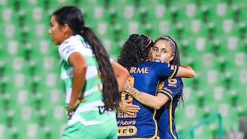 Lizbeth Ovalle celebrates his goal 4-0 of Tigres during the game Santos vs Tigres UANL, corresponding to Round 07 of the Torneo Apertura 2023 of the Womens Liga BBVA MX, at TSM Corona Stadium, on August 21, 2023.
<br><br>
Lizbeth Ovalle celebra su gol 4-0 de Tigres durante el partido Santos vs Tigres UANL, correspondiente a la Jornada 07 del Torneo Apertura 2023 de la Liga BBVA MX Femenil, en el Estadio TSM Corona, el 21 de Agosto de 2023.