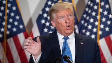 US President Donald Trump speaks during a press conference following the Senate Republicans policy luncheon on Capitol Hill in Washington, DC, on May 19, 2020.