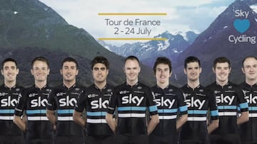 Los nueve corredores del equipo Sky que disputarán el Tour de Francia 2016, con Chris Froome como jefe de filas.