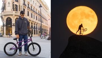 Varo Hern&aacute;ndez, BMX Flatland. A la izquierda con su nueva bici de Wethepeople y a la derecha con la luna al fondo. 
