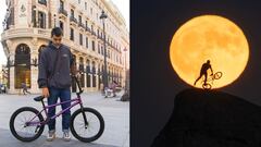 Varo Hern&aacute;ndez, BMX Flatland. A la izquierda con su nueva bici de Wethepeople y a la derecha con la luna al fondo. 