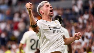 Fede Valverde celebra el gol que marcó al Real Valladolid en el partido de la segunda jornada de LaLiga EA Sports disputado en el Bernabéu el pasado 26 de agosto.