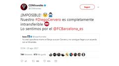 Tweet del Mirand&eacute;s.