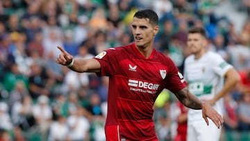 Erik Lamela, tras anotar en Elche.