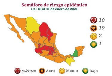 Mapa del semáforo epidemiológico en México del 18 al 31 de enero