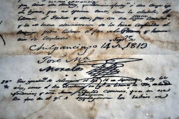 Fragmento de los Sentimientos de la Nación, firmada por José María Morelos y Pavón.