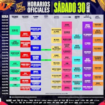 Horarios Sábado pal norte 2024