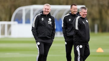 LEICESTER, ENGLAND - APRIL 11: Leicester City manager Dean Smith, Craig Shakespeare first team coach and John Terry first team coach during the Leicester City training session at Leicester City Training Ground, Seagrave on April 11, 2023 in Leicester, United Kingdom. (Photo by Plumb Images/Leicester City FC via Getty Images)