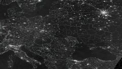 A greyscale satellite image indicating the night radiance of Europe from space on November 23, 2022, in this handout image obtained by Reuters on November 24, 2022. NASA WORLDVIEW/Handout via REUTERS THIS IMAGE HAS BEEN SUPPLIED BY A THIRD PARTY. MANDATORY CREDIT. IMAGES HAVE BEEN ENHANCED AND GREYSCALED AT THE SOURCE TO DISPLAY RADIANCE.