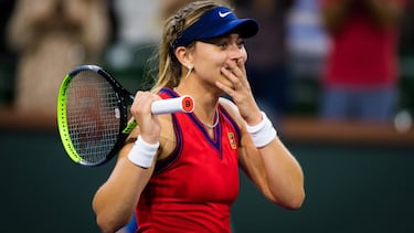 Paula Badosa of Spain in action during the semi-final of the 2021 BNP Paribas Open WTA 1000 tennis tournament against Ons Jabeur of Tunisia AFP7 15/10/2021 ONLY FOR USE IN SPAIN