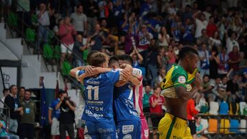 El Manzanares celebra uno de sus goles al Jaén en la Primera Federación futsal.