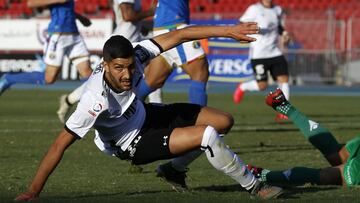 Futbol, Audax Italiano vs Colo Colo.
 Tercera fecha, campeonato Nacional 2020.
 El jugador de Colo Colo Nicolas Blandi celebra su gol contra Audax Italiano durante el partido de primera division disputado en el estadio Nacional de Santiago, Chile.
 09/02/