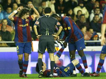 Fecha: 15-12-2007 | Partido: Valencia - Barcelona | Lesión: Rotura del bíceps femoral de la pierna izquierda.