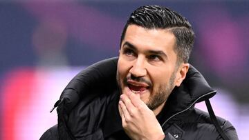 Dortmund's Turkish headcoach Nuri Sahin reacts prior the German first division Bundesliga football match between Eintracht Frankfurt and Borussia Dortmund in Frankfurt am Main, western Germany on January 17, 2025. (Photo by Kirill KUDRYAVTSEV / AFP) / DFL REGULATIONS PROHIBIT ANY USE OF PHOTOGRAPHS AS IMAGE SEQUENCES AND/OR QUASI-VIDEO