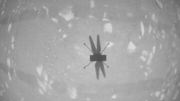 The shadow of NASA&#039;s Mars helicopter Ingenuity is seen during its second flight, captured by its black-and-white navigation camera April 22, 2021. NASA/JPL-Caltech/Handout via REUTERS THIS IMAGE HAS BEEN SUPPLIED BY A THIRD PARTY.