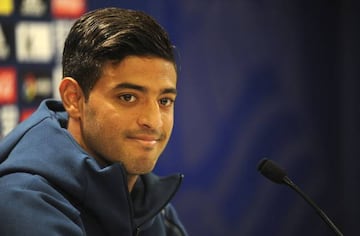 Carlos Vela speaking at the press conference.