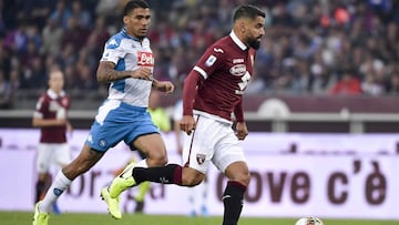 06 October 2019, Italy, Turin: Torino&#039;s Tomas Rincon (R) and Napoli&#039;s Allan battle for the ball during the Italian Serie A soccer match between Torino FC and SSC Napoli at Olympic Grande Torino Stadium. Photo: Marco Alpozzi/Lapresse via ZUMA Pre