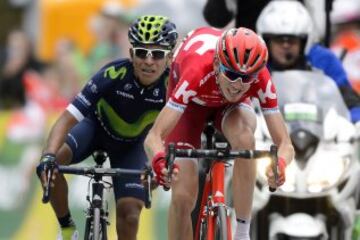 Nairo gana su segundo titulo en la temporada Zakarin won the stage but was downgraded for obstruction. / AFP PHOTO / FABRICE COFFRINI