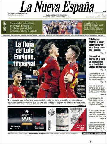 La Roja protagonista de las portadas de la prensa española