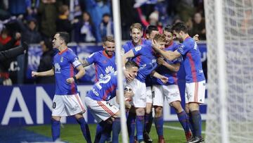 El Oviedo celebra un gol esta temporada.