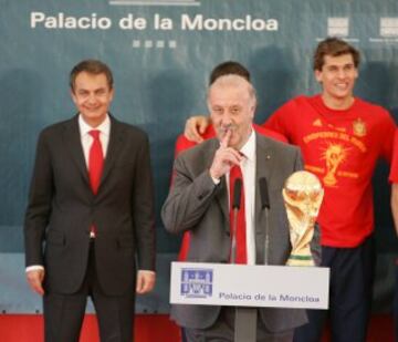 Como Seleccionador Nacional cuenta en su haber con la única Copa del Mundo (2010) conseguida, y una Eurocopa (2012). 
Recepción del Presidente del Gobierno José Luis Rodríguiez Zapatero a la Selección. Vicente del Bosque con el título Mundial conseguido en Johannesburgo, Sudáfrica en 2012. En un partido inolvidable ante Holanda con el gol de Iniesta.