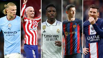 Haaland, Griezmann, Vinicius, Lewandowski y Messi.
