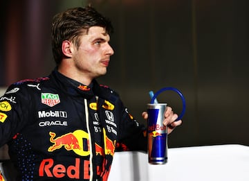 DOHA, QATAR - NOVEMBER 21: Second placed  of Netherlands and Red Bull Racing looks on in parc ferme during the F1 Grand Prix of Qatar at Losail International Circuit on November 21, 2021 in Doha, Qatar. (Photo by Mark Thompson/Getty Images)