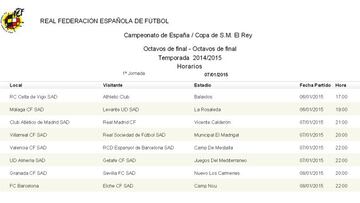 Atlético-Madrid: juegan la ida a las 21:00 y la vuelta a las 20:00