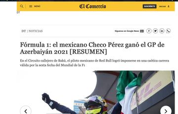 La prensa internacional reaccionó al triunfo de 'Checo' en Azerbaiján