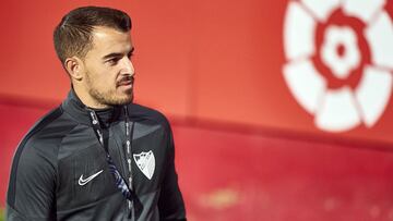 Manolo Sánchez, segundo entrenador del Málaga, en Montilivi.
