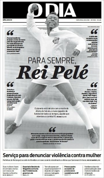 Tributes to Pelé on the front pages of the world