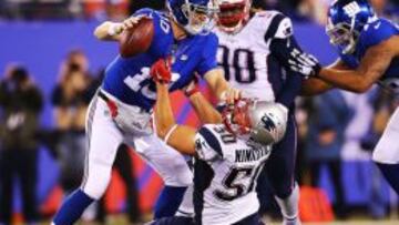 Eli Manning no tuvo su mejor d&iacute;a contra los Patriots.