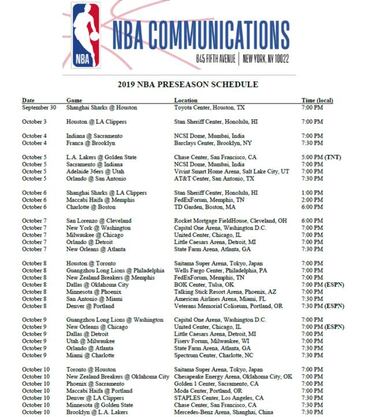 Pretemporada NBA: estas son las fechas de todos los partidos