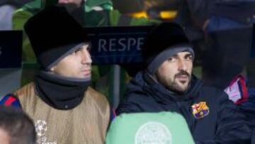 El delantero asturiano, en el banquillo de Celtic Park.