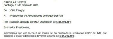 El conflicto de $21 millones que envuelve al rugby en Chile