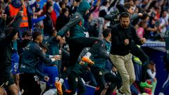 Luis García celebra el gol de Joselu ante el Getafe.