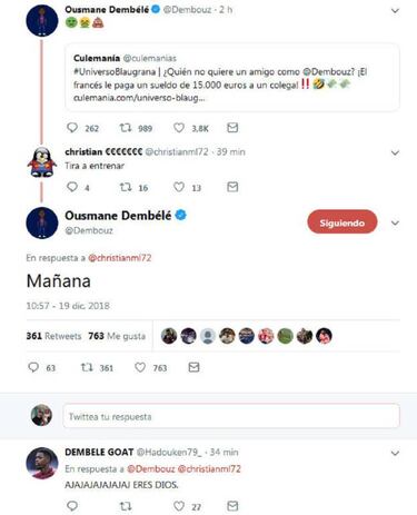 Dembélé bromea en Twitter sobre sus polémicos retrasos