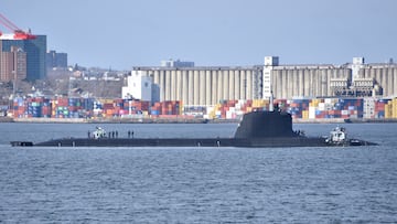 The FS Tourville, a french nuclear-powered submarine, surfaces in Halifax Harbour, Nova Scotia, Canada, March 10, 2025, in this picture obtained from social media. Mike Ross/via REUTERS THIS IMAGE HAS BEEN SUPPLIED BY A THIRD PARTY. MANDATORY CREDIT. NO RESALES. NO ARCHIVES.