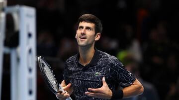 LONDON, ENGLAND - NOVEMBER 17:  Novak Djokovic of Serbia shows appreciation to the fans after winning match point in his semi finals singles match against Kevin Anderson of South Africa during Day Seven of the Nitto ATP Finals at The O2 Arena on November 
