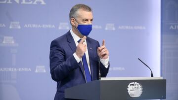 El Lehendakari, Iñigo Urkullu, en su comparecencia pública tras la reunión del Consejo Asesor del LABI, en Vitoria (Archivo)
