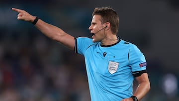 Felix Brych gestures during the Euro 2020 Championship Quarter-final match between Ukraine and England. 