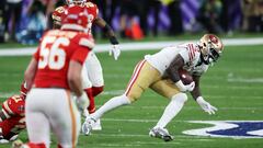 LAS VEGAS, NEVADA - FEBRUARY 11: Deebo Samuel #19 of the San Francisco 49ers makes a catch during the second quarter against the Kansas City Chiefs during Super Bowl LVIII at Allegiant Stadium on February 11, 2024 in Las Vegas, Nevada.   Harry How/Getty Images/AFP (Photo by Harry How / GETTY IMAGES NORTH AMERICA / Getty Images via AFP)