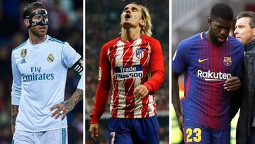 Sergio Ramos (Real Madrid), Griezmann (Atl&eacute;tico) y Umtiti (Barcelona)