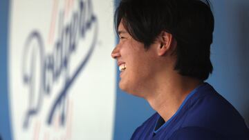 GLENDALE, ARIZONA - MARCH 12: Shohei Ohtani #17 of the Los Angeles Dodgers sits in the dugout before the MLB spring game against the San Francisco Giants at Camelback Ranch on March 12, 2024 in Glendale, Arizona.   Christian Petersen/Getty Images/AFP (Photo by Christian Petersen / GETTY IMAGES NORTH AMERICA / Getty Images via AFP)