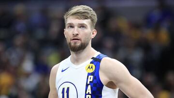 INDIANAPOLIS, INDIANA - FEBRUARY 12: Domantas Sabonis #11 of the Indiana Pacers watches the action against the Milwaukee Bucks at Bankers Life Fieldhouse on February 12, 2020 in Indianapolis, Indiana. NOTE TO USER: User expressly acknowledges and agrees that, by downloading and or using this photograph, User is consenting to the terms and conditions of the Getty Images License Agreement.   Andy Lyons/Getty Images/AFP
 == FOR NEWSPAPERS, INTERNET, TELCOS &amp; TELEVISION USE ONLY ==